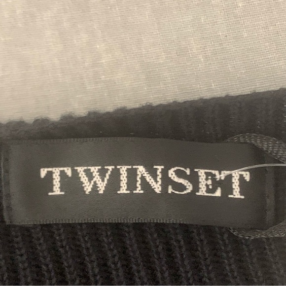 NWT TWINSET Tie Waist Black Sheer Knit Top Midi Dress Scoop Neck LBD Size S (6) - Picture 2 of 16